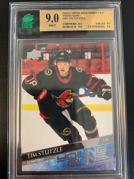 2020-21 UPPER DECK HOCKEY #482 OTTAWA SENATORS - TIM STUTZLE YOUNG GUNS ROOKIE GRADED MNT 9.0 MINT