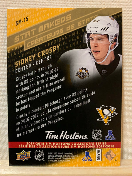 2017-18 TIM HORTONS HOCKEY #SM-15 PITTSBURGH PENGUINS - STAT MAKERS SIDNEY CROSBY CARD RAW