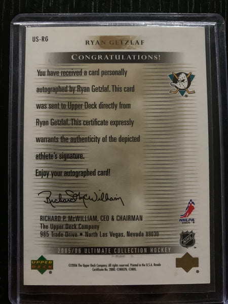 2005-06 ULTIMATE COLLECTION HOCKEY #US-RG ANAHEIM DUCKS - RYAN GETZLAF ULTIMATE SIGNATURES AUTO CARD RAW