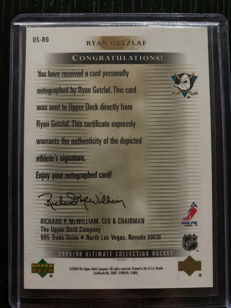 2005-06 ULTIMATE COLLECTION HOCKEY #US-RG ANAHEIM DUCKS - RYAN GETZLAF ULTIMATE SIGNATURES AUTO CARD RAW