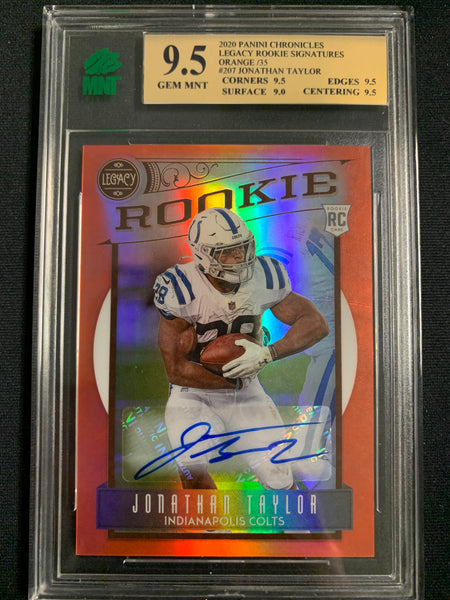 2020 PANINI CHRONICLES FOOTBALL #207 INDIANAPOLIS COLTS - JONATHAN TAYLOR LEGACY ROOKIE SIGNATURES ORANGE NUMBERED 01/35 GRADED MNT 9.5 GEM MINT