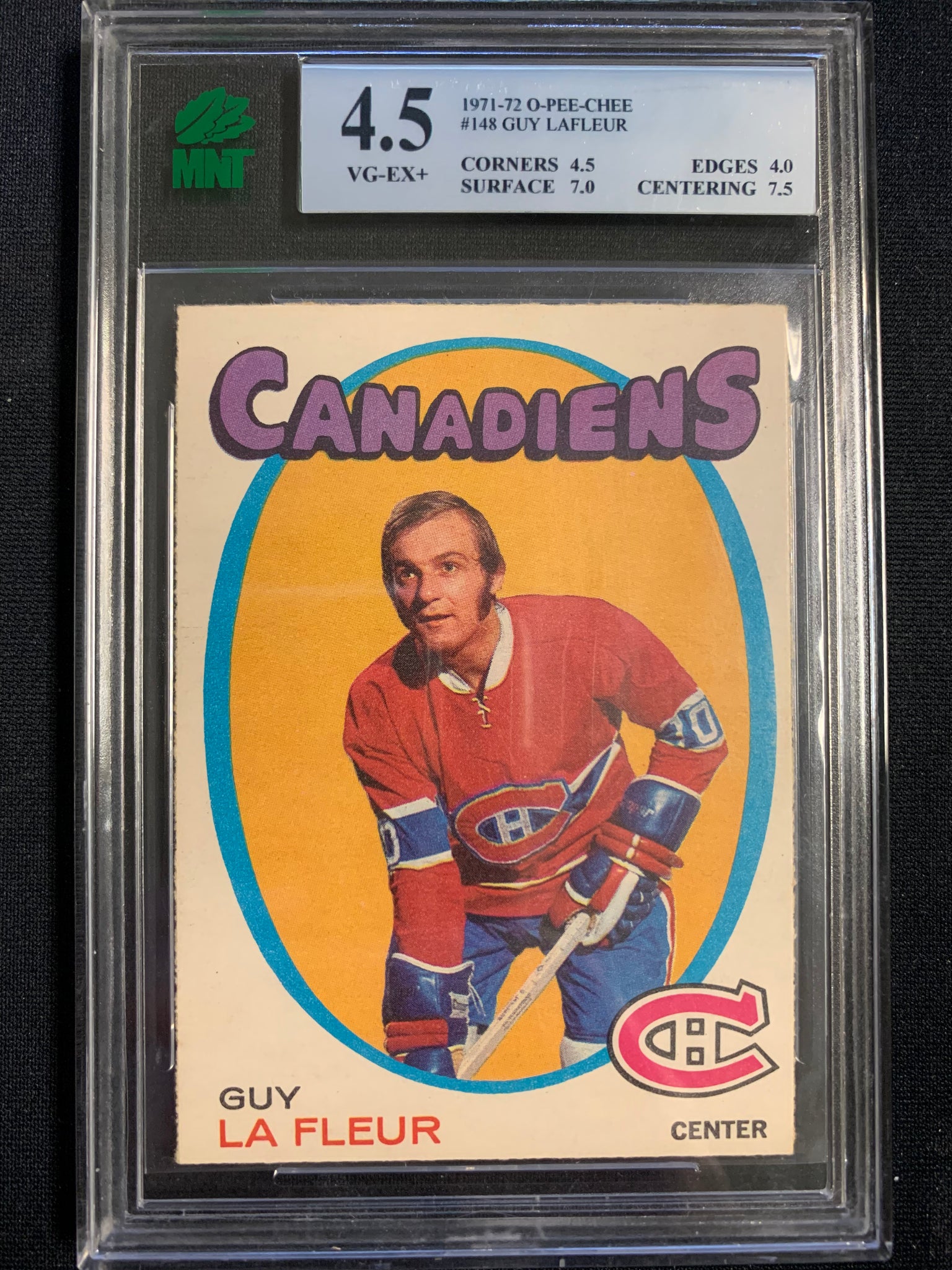 1971-72 OPC HOCKEY #148 MONTREAL CANADIENS - GUY LAFLEUR ROOKIE CARD GRADED MNT 4.5