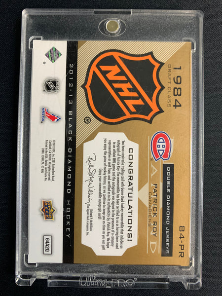 2012-13 UPPER DECK BLACK DIAMOND HOCKEY #84-PR MONTREAL CANADIENS - PATRICK ROY DUAL PATCH AUTO NUMBERED 1/5