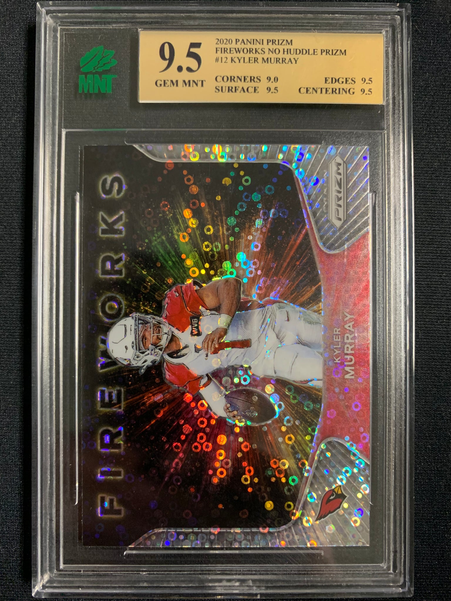 2020 PANINI PRIZM FOOTBALL #12 ARIZONA CARDINALS - KYLER MURRAY FIREWORKS NO HUDDLE PRIZM GRADED MNT 9.5 GEM MINT