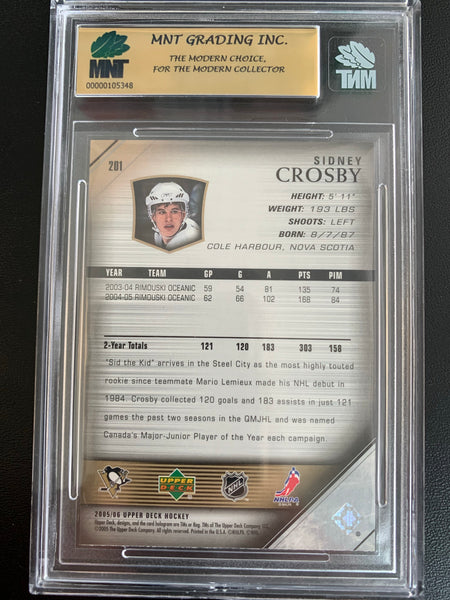 2005-06 UPPER DECK HOCKEY #201 PITTSBURGH PENGUINS - SIDNEY CROSBY YOUNG GUNS ROOKIE CARD GRADED MNT 9.0 MINT