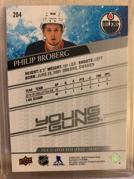 2020-21 UPPER DECK HOCKEY #204 EDMONTON OILERS - PHILIP BROBERG YOUNG GUNS ROOKIE CARD RAW