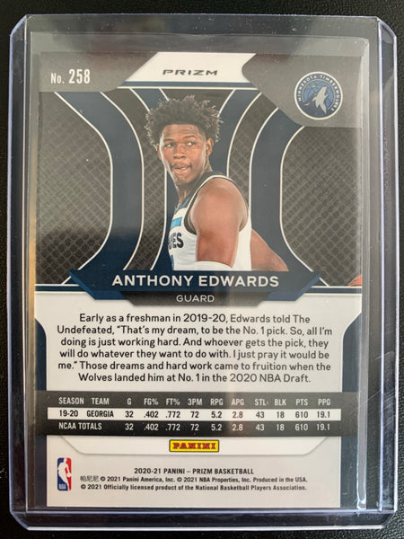 2020-2021 PANINI PRIZM NBA BASKETBALL #258 MINNESOTA TIMERWOLVES - ANTHONY EDWARDS SP RUBY WAVE PRIZM ROOKIE CARD