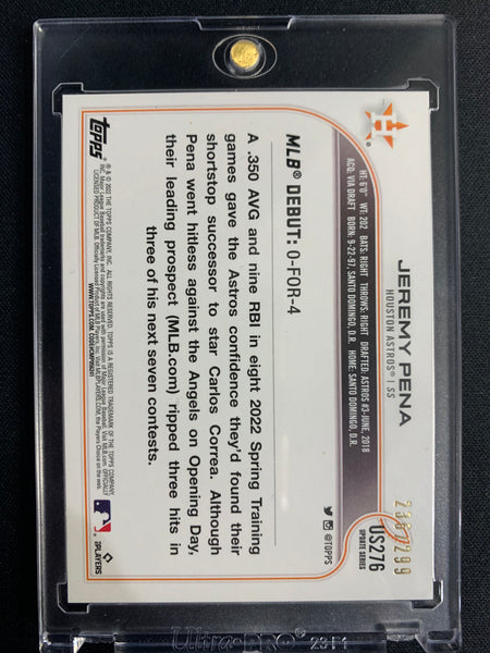 2022 TOPPS UPDATE BASEBALL #US276 HOUSTON ASTROS - JEREMY PENA ROOKIE DEBUT ORANGE ICE PARALLEL NUMBERED 236/299