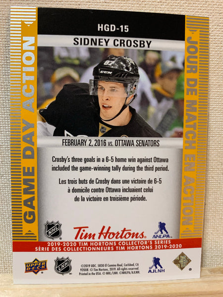 2019-20 TIM HORTONS HOCKEY #HGD-15 PITTSBURGH PENGUINS - GAME DAY ACTION SIDNEY CROSBY CARD RAW