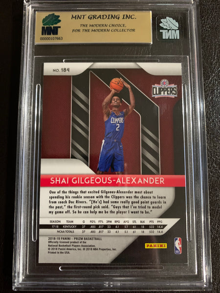 2018-19 PANINI PRIZM BASKETBALL #184 LOS ANGELES CLIPPERS - SHAI GILGEOUS-ALEXANDER ROOKIE CARD GRADED MNT 9.0 MINT