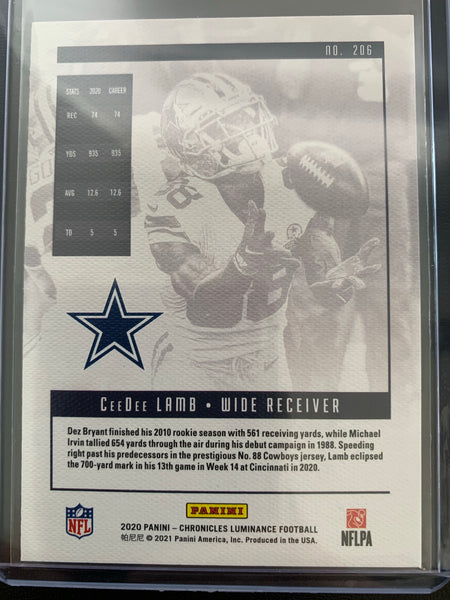 2020 PANINI CHRONICLES LUMINANCE FOOTBALL #206 DALLAS COWBOYS - CEE DEE LAMB ROOKIE CARD