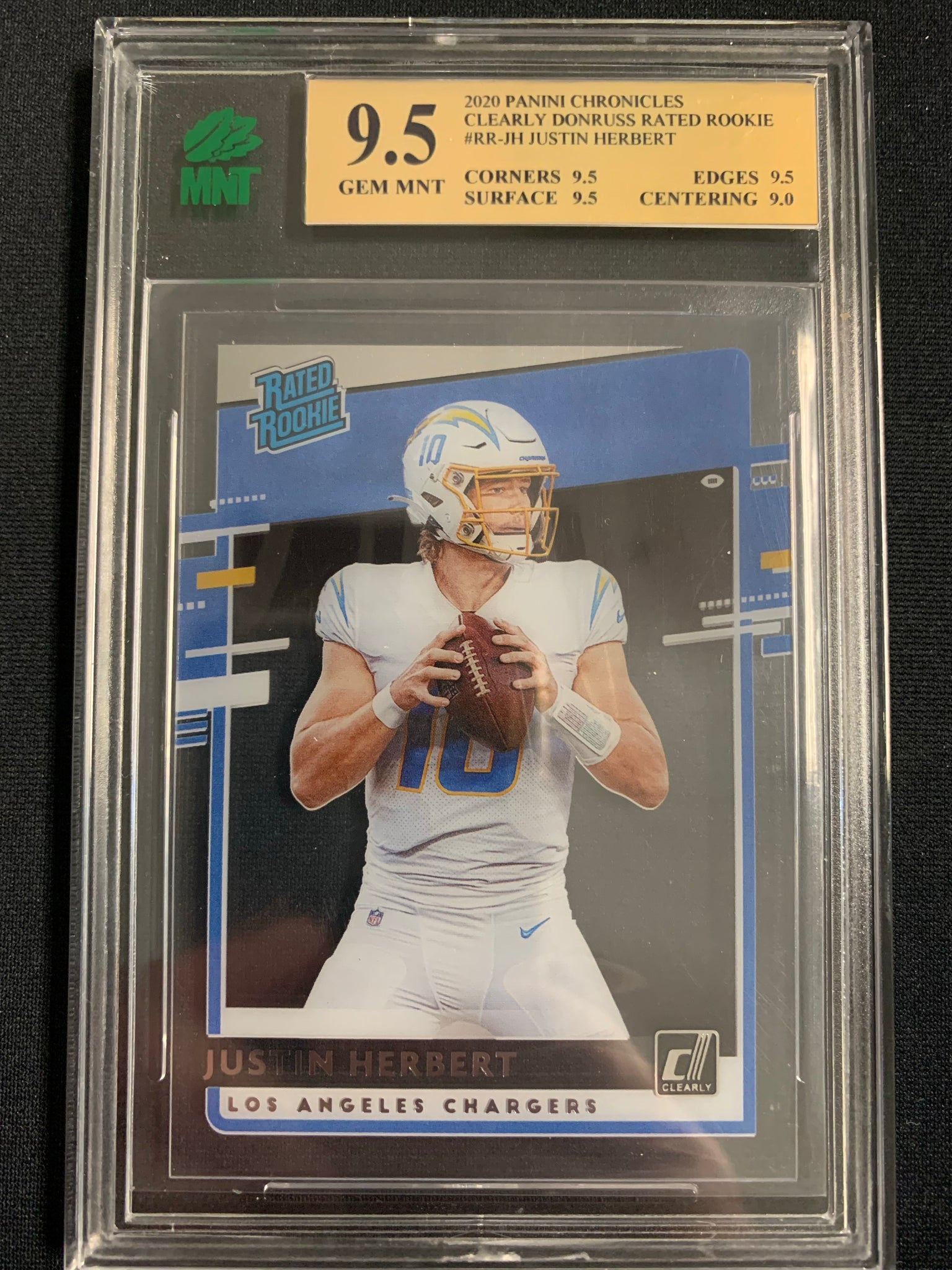 2020 PANINI CHRONICLES FOOTBALL #RR-JH LOS ANGELES CHARGERS - JUSTIN HERBERT CLEARLY DONRUSS RATED ROOKIE CARD GRADED MNT 9.5 GEM MINT