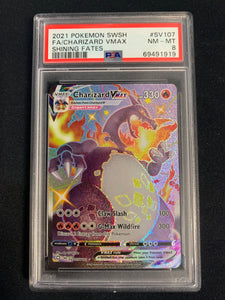 POKEMON SWSH SHINING FATES VMAX FULL ART SECRET RARE CHARIZARD SV107/SV122 GRADED PSA 8 NM-MT