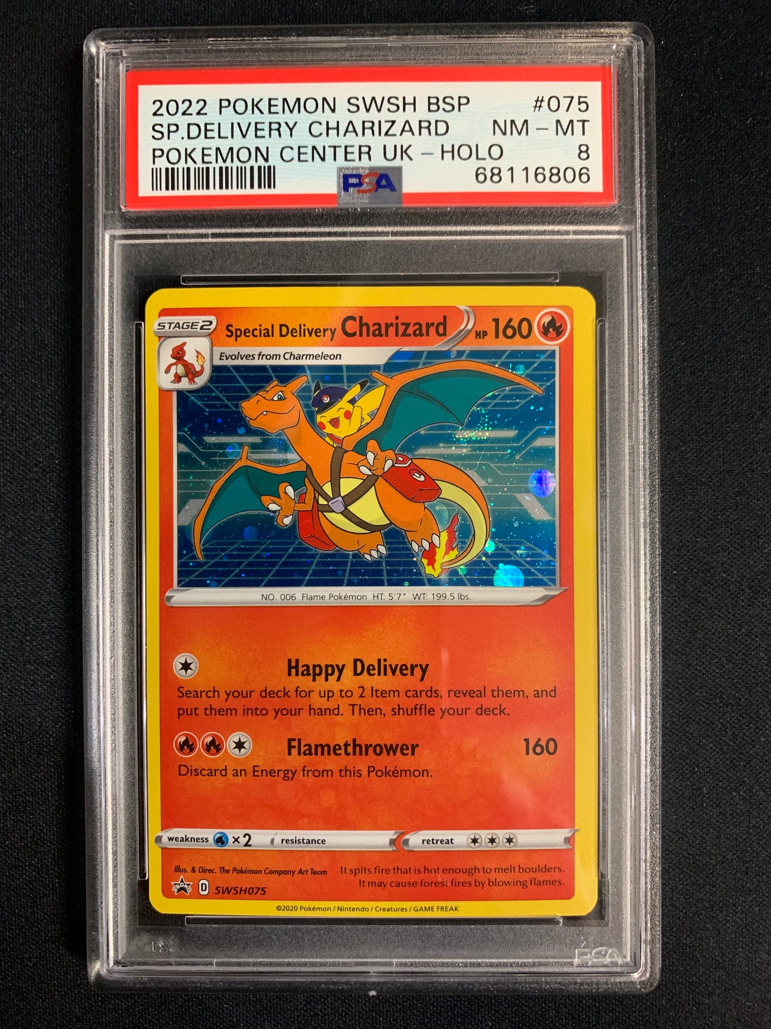 2022 POKEMON SW & SH POKEMON CENTER SPECIAL DELIVERY CHARIZARD BLACK STAR PROMO SWSH075 - GRADED PSA 8 NM-MT