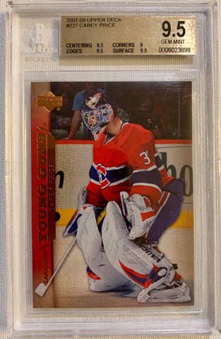 2007-08 UPPER DECK HOCKEY #227 MONTREAL CANADIENS - CAREY PRICE  ROOKIE CARD GRADED BGS 9.5 GEM MINT