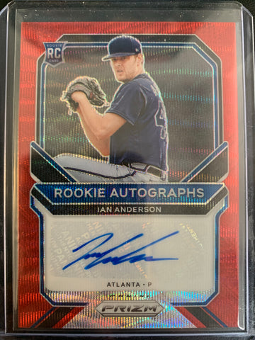 2021 PANINI PRIZM BASEBALL  #RA-IA ATLANTA BRAVES - IAN ANDERSON ROOKIE AUTO RUBY WAVE SP NUMBERED 55/75