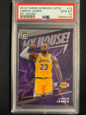 2019 PANINI DONRUSS OPTIC NBA BASKETBALL #13 LOS ANGELES LAKERS - LEBRON JAMES "MY HOUSE" GRADED PSA 10 GEM MINT