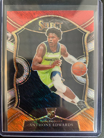 2020-2021 PANINI SELECT NBA BASKETBALL #61 MINNESOTA TIMERWOLVES - ANTHONY EDWARDS CONCOURSE LEVEL ORANGE RED SHIMMER PRIZM ROOKIE CARD