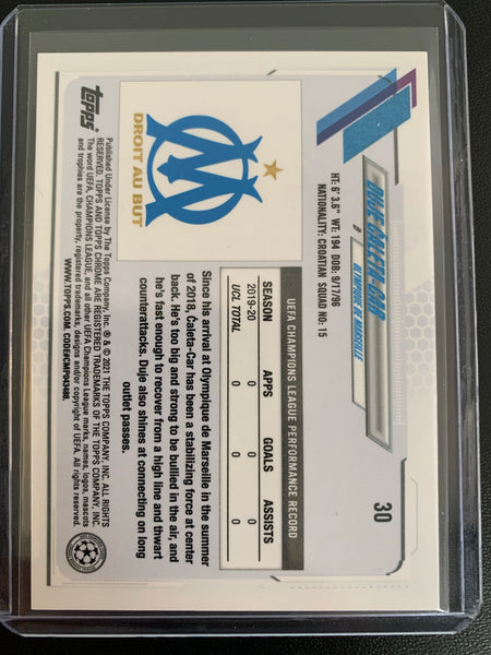 2021 TOPPS CHROME UEFA CHAMPIONS LEAGUE SOCCER #30 OLYMPIQUE DE MARSEILLE - DUJE CALETA-CAR PINK PRIZM ROOKIE CARD