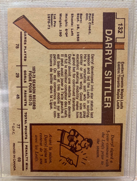 1973-74 O-PEE-CHEE HOCKEY #132 TORONTO MAPLE LEAFS - DARRYL SITTLER CARD RAW