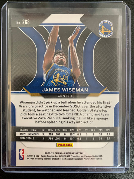 2020-2021 PANINI PRIZM NBA BASKETBALL #268 GOLDEN STATE WARRIORS - JAMES WISEMAN PRIZM BASE ROOKIE CARD