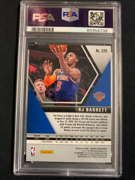 2019 PANINI MOSAIC NBA BASKETBALL #229 NEW YORK KNICKS - RJ BARRETT BLUE JERSEY VARIANT MOSAIC ROOKIE CARD GRADED PSA 10 GEM MINT