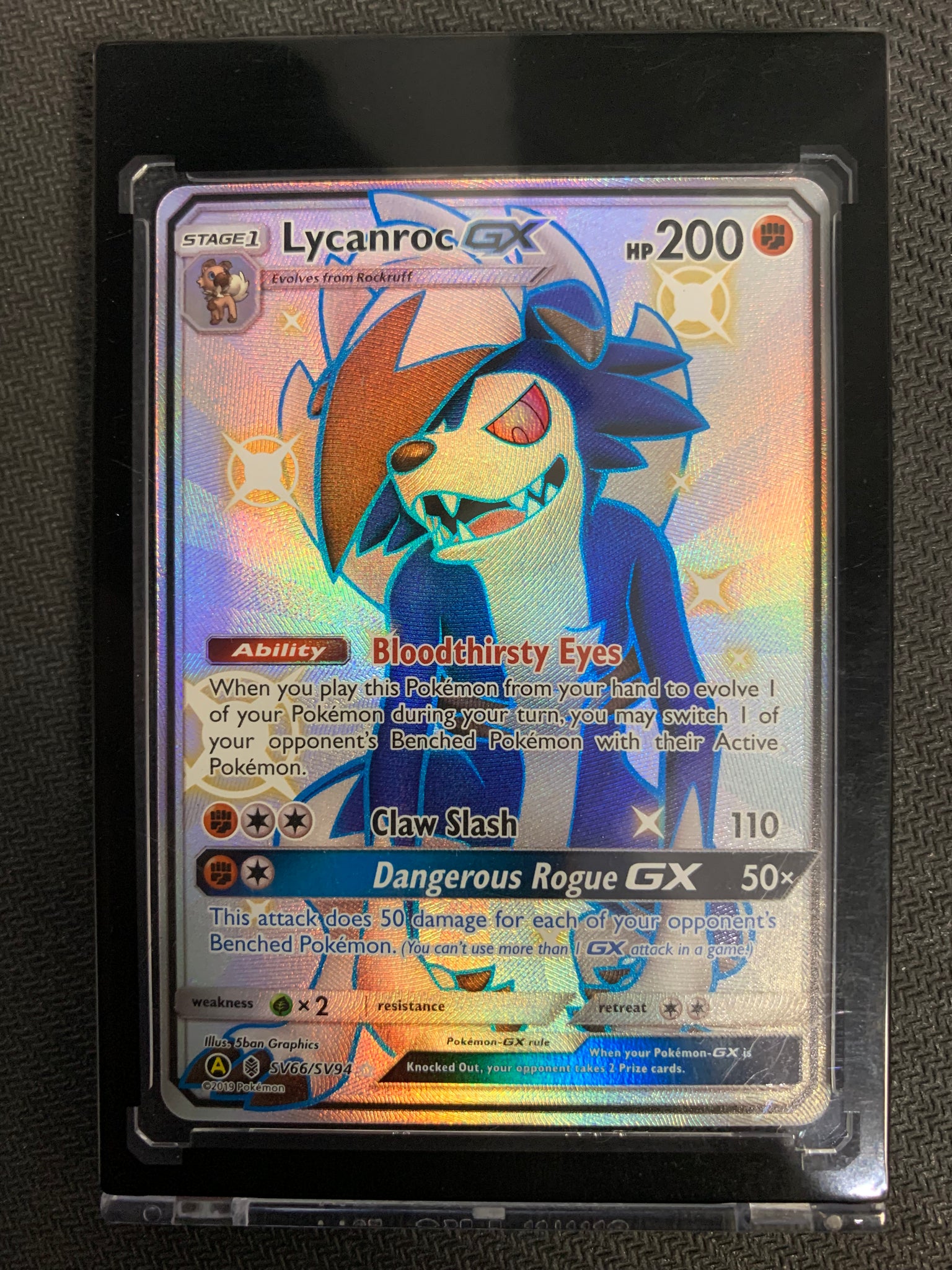 2019 POKEMON SUN & MOON HIDDEN FATES LYCANROC GX FULL ART ULTRA RARE HOLO SV66/SV94 - MINT