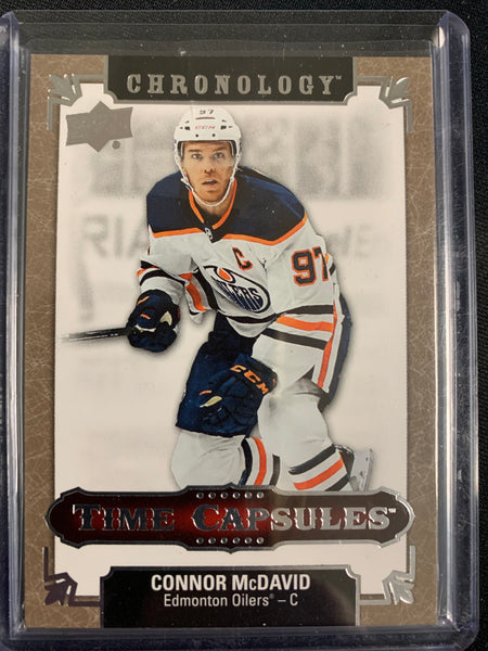 2019-20 UPPER DECK CHRONOLOGY HOCKEY #TC-74 EDMONTON OILERS - CONNOR MCDAVID TIME CAPSULES "RIPPED" COMES WITH GIORDANO MINI CARD