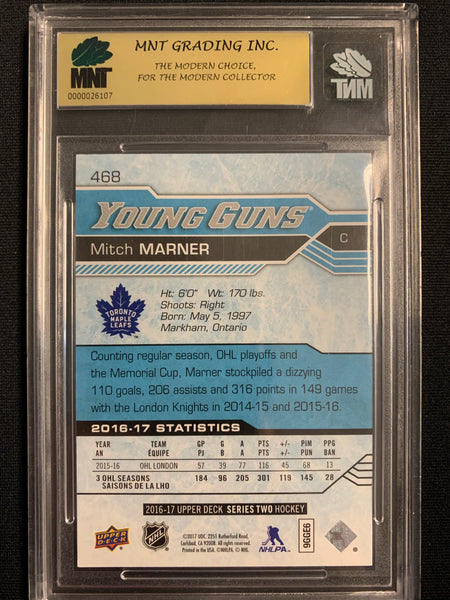 2016-17 UPPER DECK HOCKEY #468 TORONTO MAPLE LEAFS - MITCH MARNER ROOKIE YOUNG GUNS CARD GRADED MNT 9.0 MINT