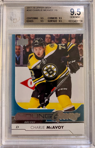 2017-18 UPPER DECK HOCKEY #242 BOSTON BRUINS - CHARLIE MCAVOY  ROOKIE CARD GRADED BGS 9.5 GEM MINT