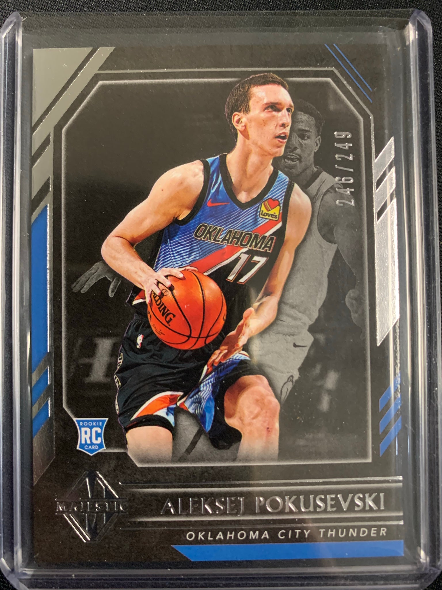 2020-2021 PANINI CHRONICLES NBA BASKETBALL #369 OKC THUNDER - ALEKSEJ POKUSEVSKI MAJESTIC BLUE PARALLEL ROOKIE CARD NUMNERED 246/249