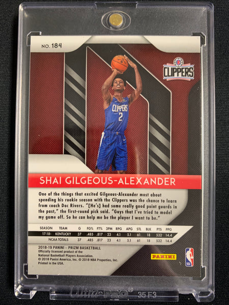 2018-19 PANINI PRIZM BASKETBALL #184 LOS ANGELES CLIPPERS - SHAI GILGEOUS-ALEXANDER PRIZM ROOKIE CARD