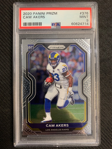 2020 PANINI PRIZM FOOTBALL #376 LOS ANGELES RAMS - CAM AKERS BASE PRIZM ROOKIE GRADED PSA 9 MINT