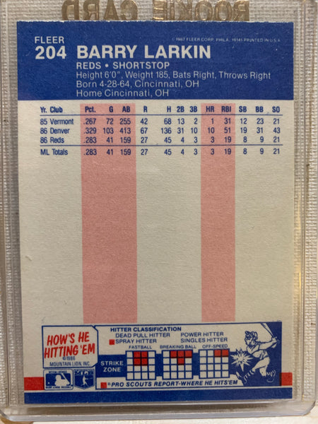 1987-88 FLEER BASEBALL #204 - BARRY LARKIN ROOKIE CARD RAW