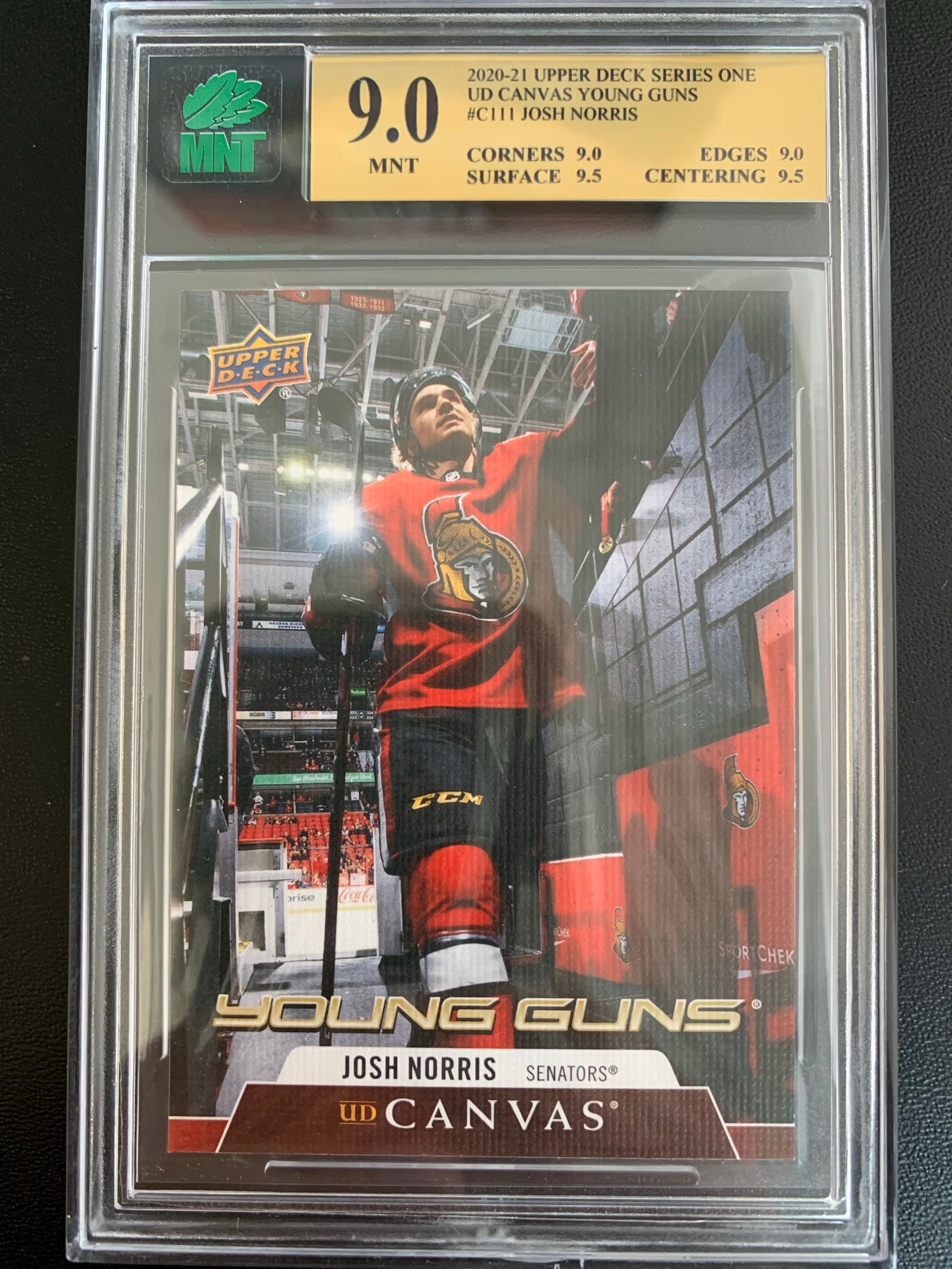 2020-21 UPPER DECK HOCKEY #C111 OTTAWA SENATORS - JOSH NORRIS YOUNG GUNS CANVAS ROOKIE CARD GRADED MNT 9.0 MINT
