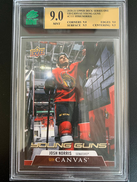 2020-21 UPPER DECK HOCKEY #C111 OTTAWA SENATORS - JOSH NORRIS YOUNG GUNS CANVAS ROOKIE CARD GRADED MNT 9.0 MINT