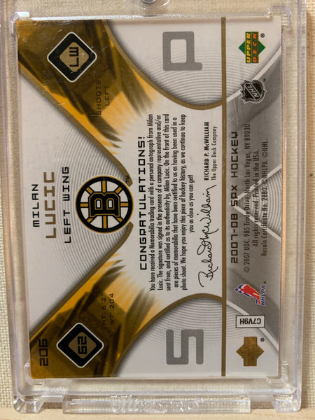 2007-08 SPX HOCKEY #206 BOSTON BRUINS - MILAN LUCIC SPX AUTOGRAPHED JERSEY ROOKIE CARD RAW