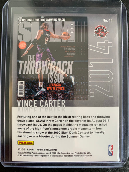 2020-2021 PANINI HOOPS NBA BASKETBALL #14 TORONTO RAPTORS - VINCE CARTER SLAM MAGAZINE CARD