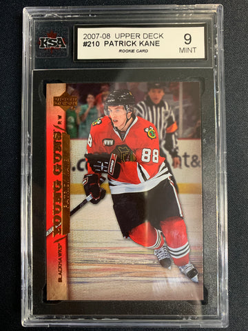 2007-08 UPPER DECK HOCKEY #210 CHICAGO BLACKHAWKS - PATRICK KANE YOUNG GUNS ROOKIE CARD GRADED KSA 9 MINT