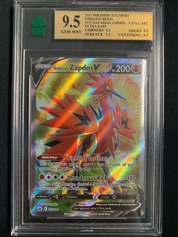 POKEMON SW&SH CHILLING REIGN GALARIAN ZAPDOS V FULL ART ULTRA RARE - #173 GRADED MNT 9.5 GEM MINT