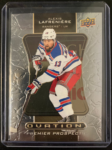 2020-21 UPPER DECK EXTENDED HOCKEY #O-50 NEW YORK RANGERS - ALEXIS LAFRENIERE OVATION PREMIER PROSPECTS ROOKIE CARD NUMBERED 35/50