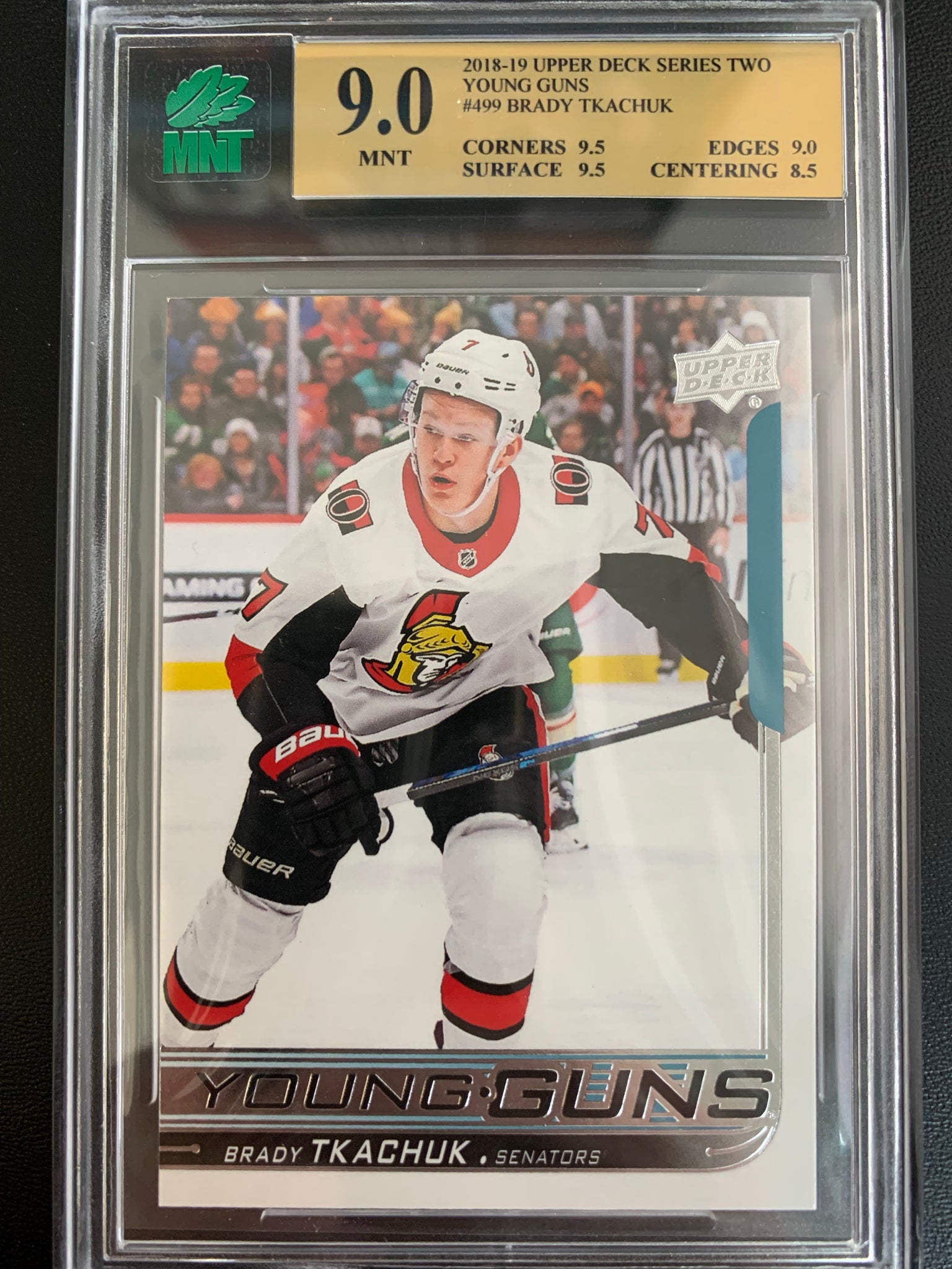 2018-19 UPPER DECK HOCKEY #499 OTTAWA SENATORS - BRADY TKACHUK YOUNG GUNS ROOKIE GRADED MNT 9.0 MINT