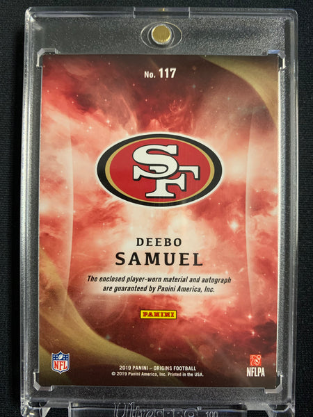 2019 PANINI ORIGINS FOOTBALL #117 SAN FRANCISCO 49ERS - DEEBO SAMUEL 2 COLOUR PATCH AUTOGRAPHED ROOKIE CARD
