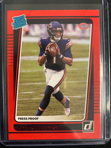 2021 PANINI DONRUSS FOOTBALL #253 CHICAGO BEARS - JUSTIN FIELDS PRESS PROOF RED RATED ROOKIE