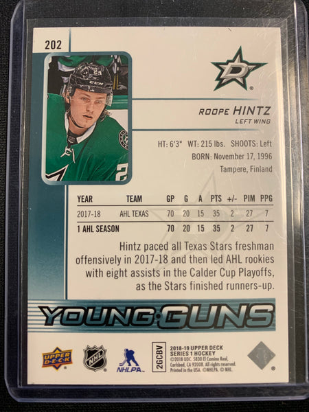 2018-19 UPPER DECK HOCKEY #202 DALLAS STARS - ROOPE HINTZ YOUNG GUNS ROOKIE CARD