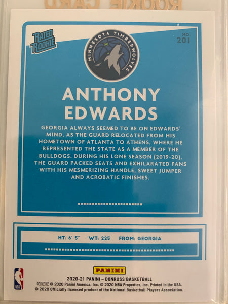 2020-2021 PANINI DONRUSS NBA BASKETBALL #201 MINNESOTA TIMBERWOLVES - ANTHONY EDWARDS DONRUSS RATED ROOKIE CARD