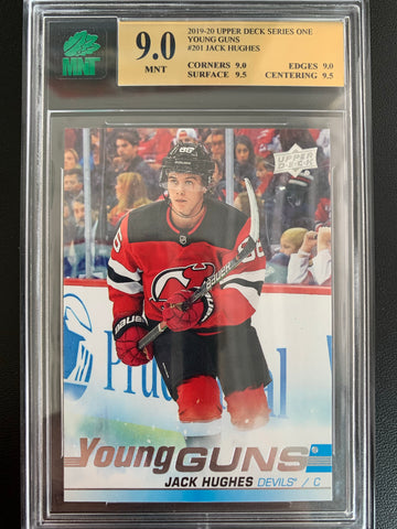 2019-20 UPPER DECK HOCKEY #201 NEW JERSEY DEVILS - JACK HUGHES ROOKIE CARD GRADED MNT 9.0 MINT