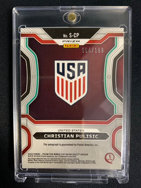 2022 PANINI PRIZM FIFA WORLD CUP QATAR SOCCER #S-CP USA - CHRISTIAN PULISIC SILVER PRIZM AUTOGRAPH NUMBERED 094/199