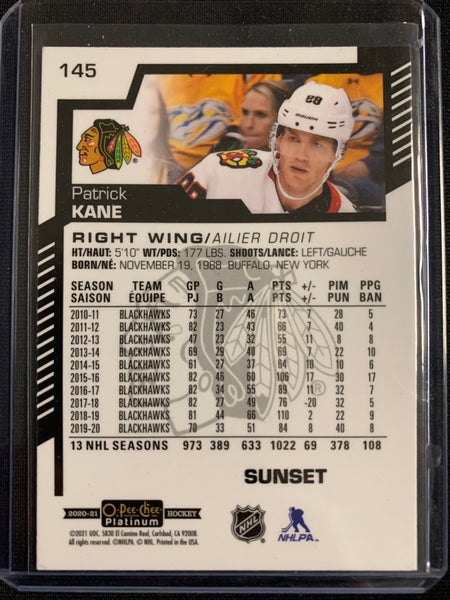 2020-21 UD OPC PLATINUM HOCKEY #145 CHICAGO BLACKHAWHS - PATRICK KANE SUNSET PARALLEL