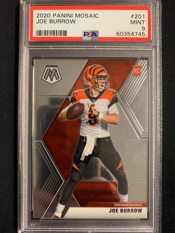 2020 PANINI MOSAIC FOOTBALL #201 CINCINNATI BENGALS - JOE BURROW MOSAIC ROOKIE CARD GRADED PSA 9 MINT